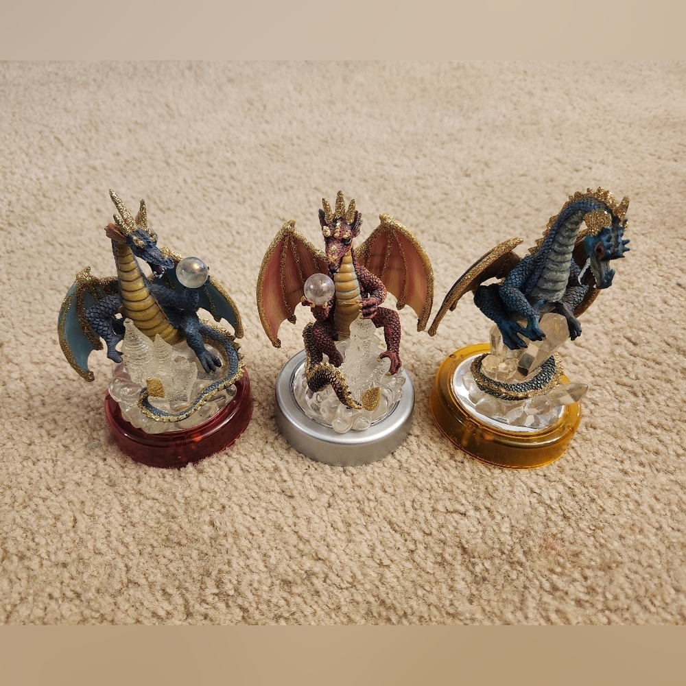 Mystical Dragons Light Up Base Fantasy Crystals Figures Set Of 3 #QQ